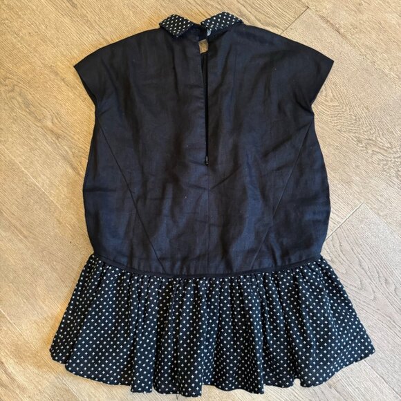 Vintage Black Drop-Waist Dress With Polka Dot Collar & Ruffle Hem - Picture 4 of 8